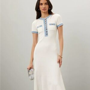 Sandro White Sheath Maxi Dress with Mandarin Collar BRAND NEW